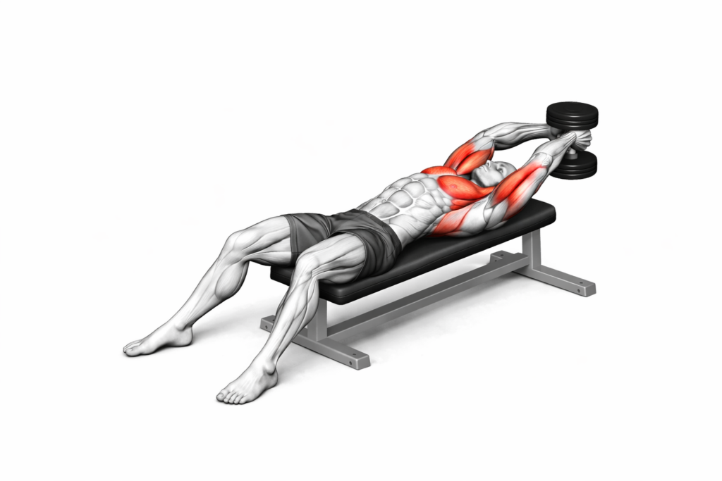 Pullover mit Kurzhantel – Endposition mit Hantel über der Brust